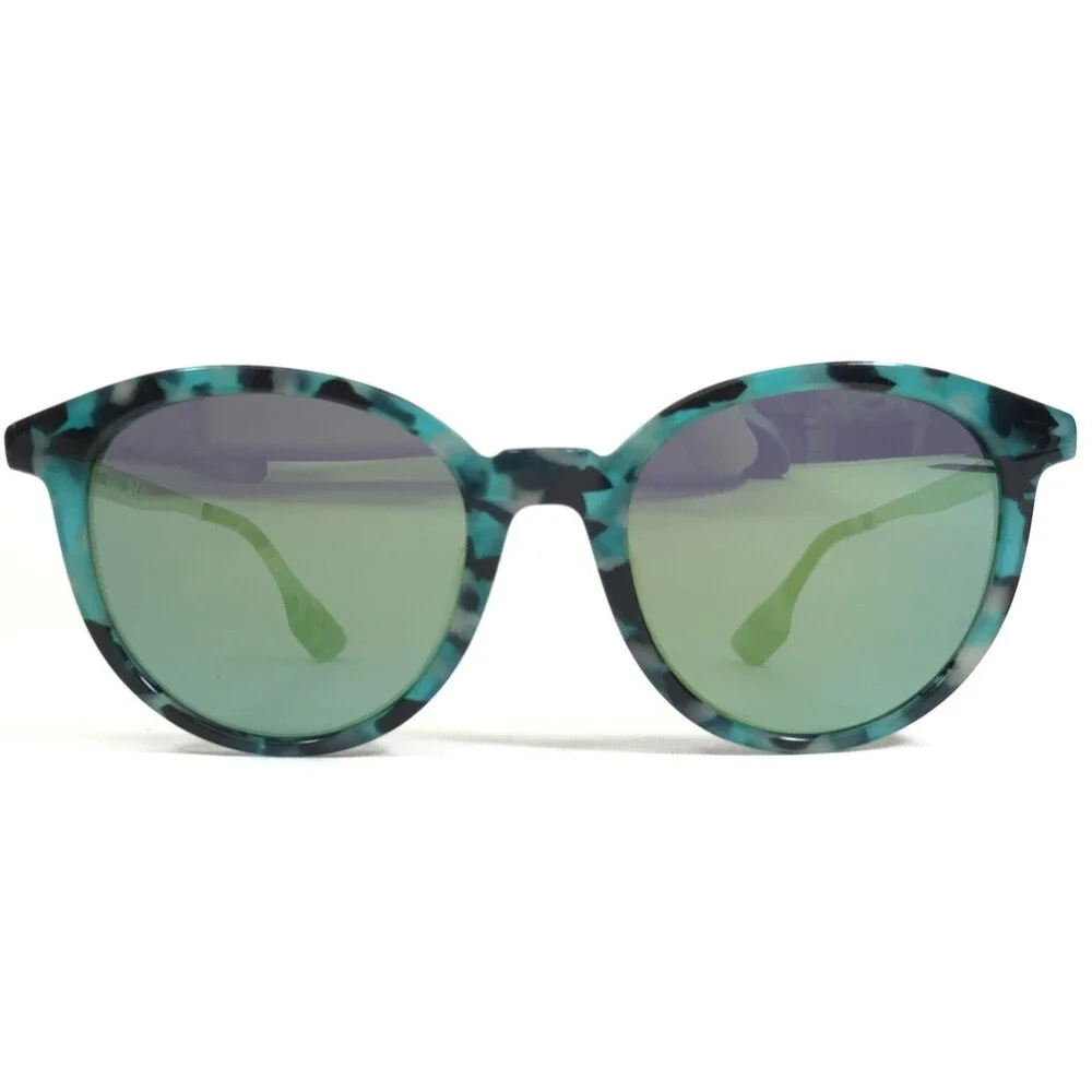 McQ Sunglasses MQ0069S 003 Blue Silver Tortoise Round Frames with Blue Lenses
